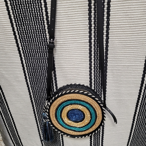 Rebecca Minkoff Straw Circle Cross Body Blue Multi Color Bag - Picture 6 of 16